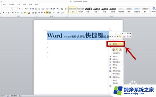 仅粘贴文本的快捷键 Word文档中无格式粘贴的快捷键怎么设置