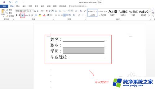 word文档怎么在空白处添加下划线 Word空格如何添加下划线