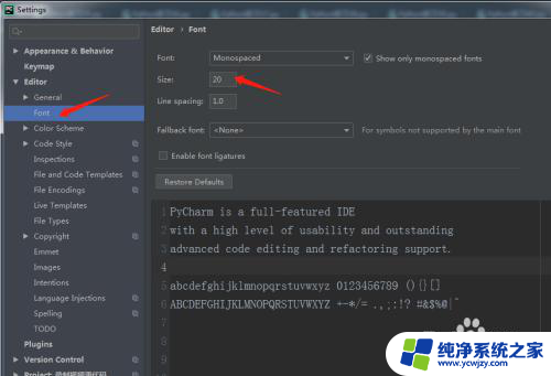 pycharm修改代码字体大小 Pycharm代码编辑器如何调整字体大小