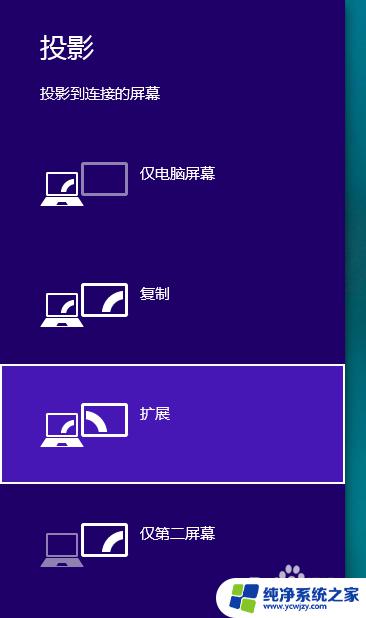 windows8投屏设置在哪里 WIN8如何设置扩展模式投影到第二屏幕