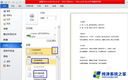 打印页面设置怎么设置页数 Word文档打印时怎样调整打印页数