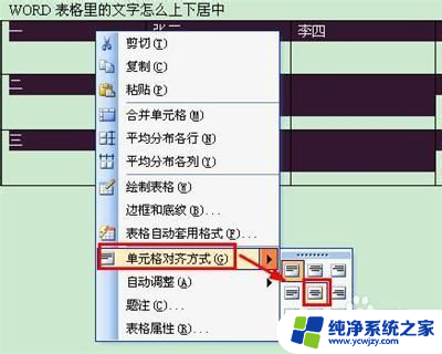 word文档表格文字怎么居中 怎样将WORD表格文字上下居中